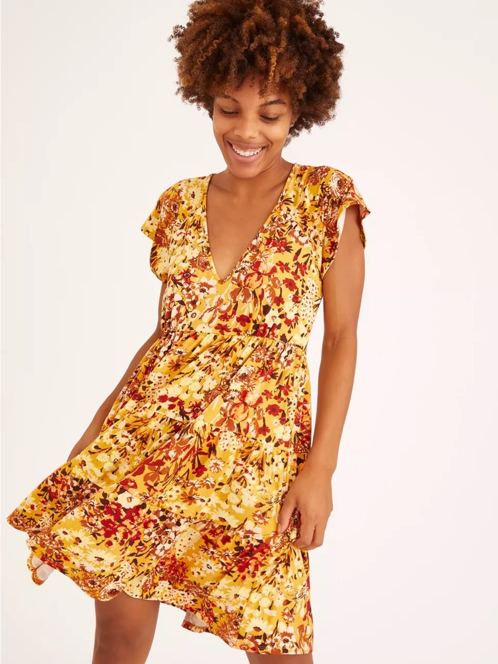 URBAN OUTFITTERS NEW XS UO Julia Ruffle Mini Dress in Yellow Multi Boho Floral